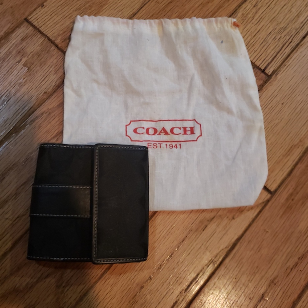 COACH Black Leather and Signature Fabric Wallet - Picture 1 of 4